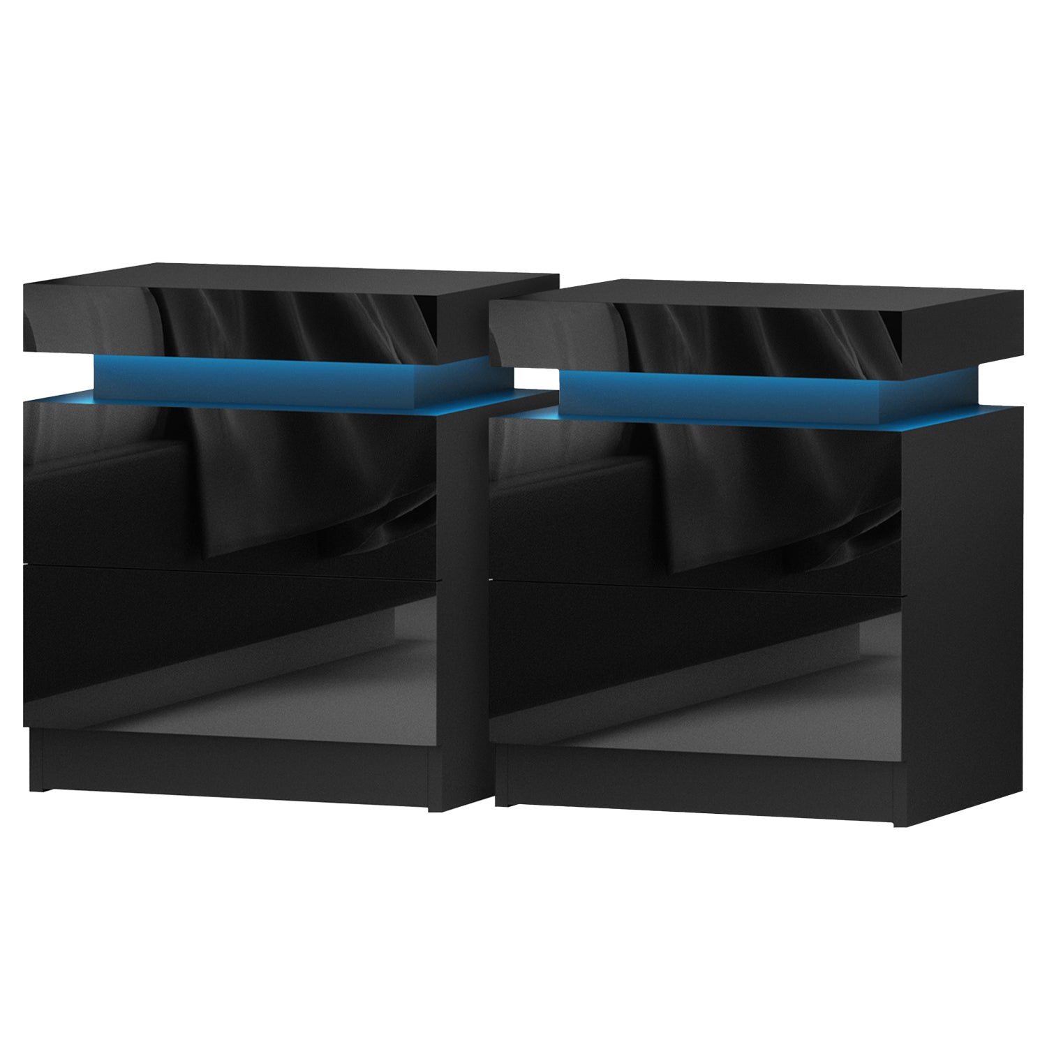Artiss 2X Bedside Table LED 2 Drawers Lift-up Storage - COLEY Black - Homecoze