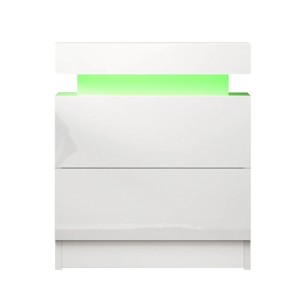 Zylo (Set of 2) LED Bedside Tables 2 Drawer – White - Homecoze