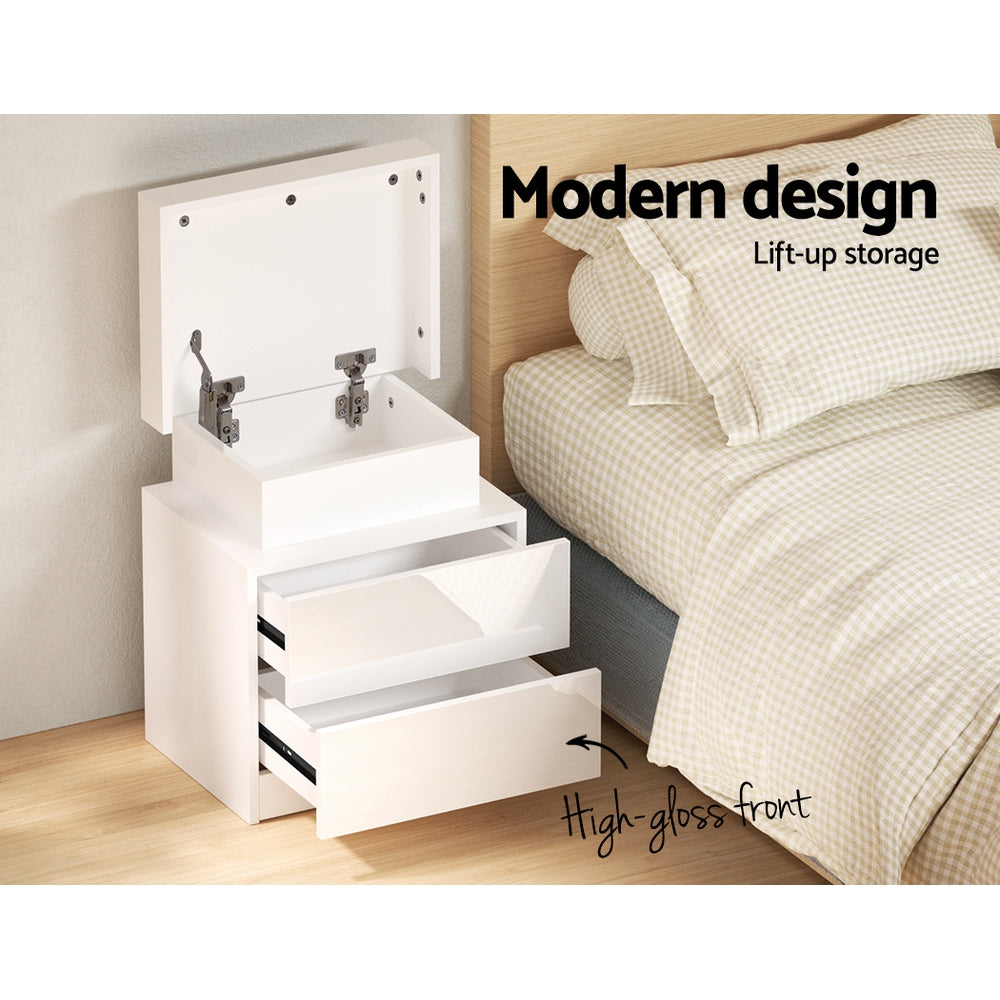 High Gloss Bedside Table with Inbuilt RGB LED Light - Gloss White - Homecoze