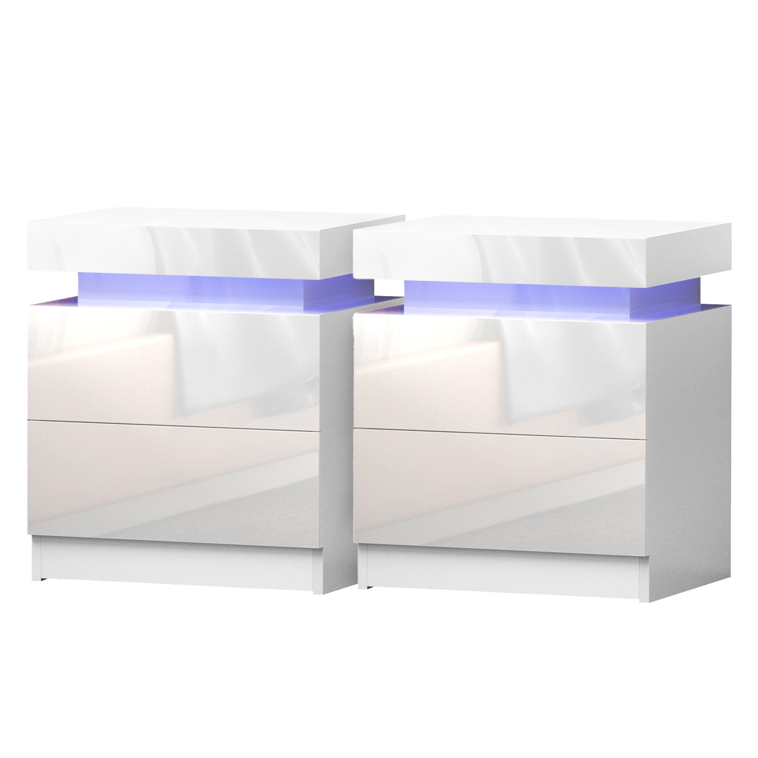 Artiss 2X Bedside Table LED 2 Drawers Lift-up Storage - COLEY White - Homecoze