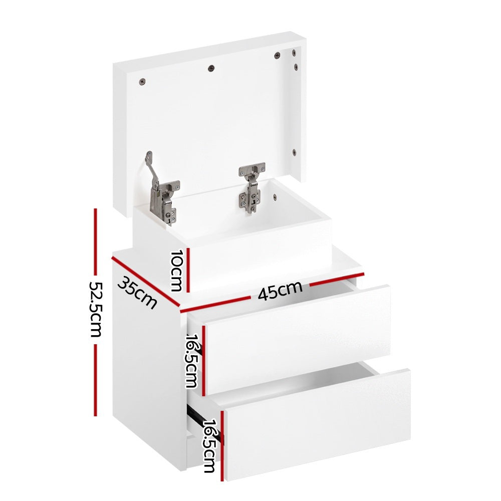 Artiss 2X Bedside Table LED 2 Drawers Lift-up Storage - COLEY White - Homecoze