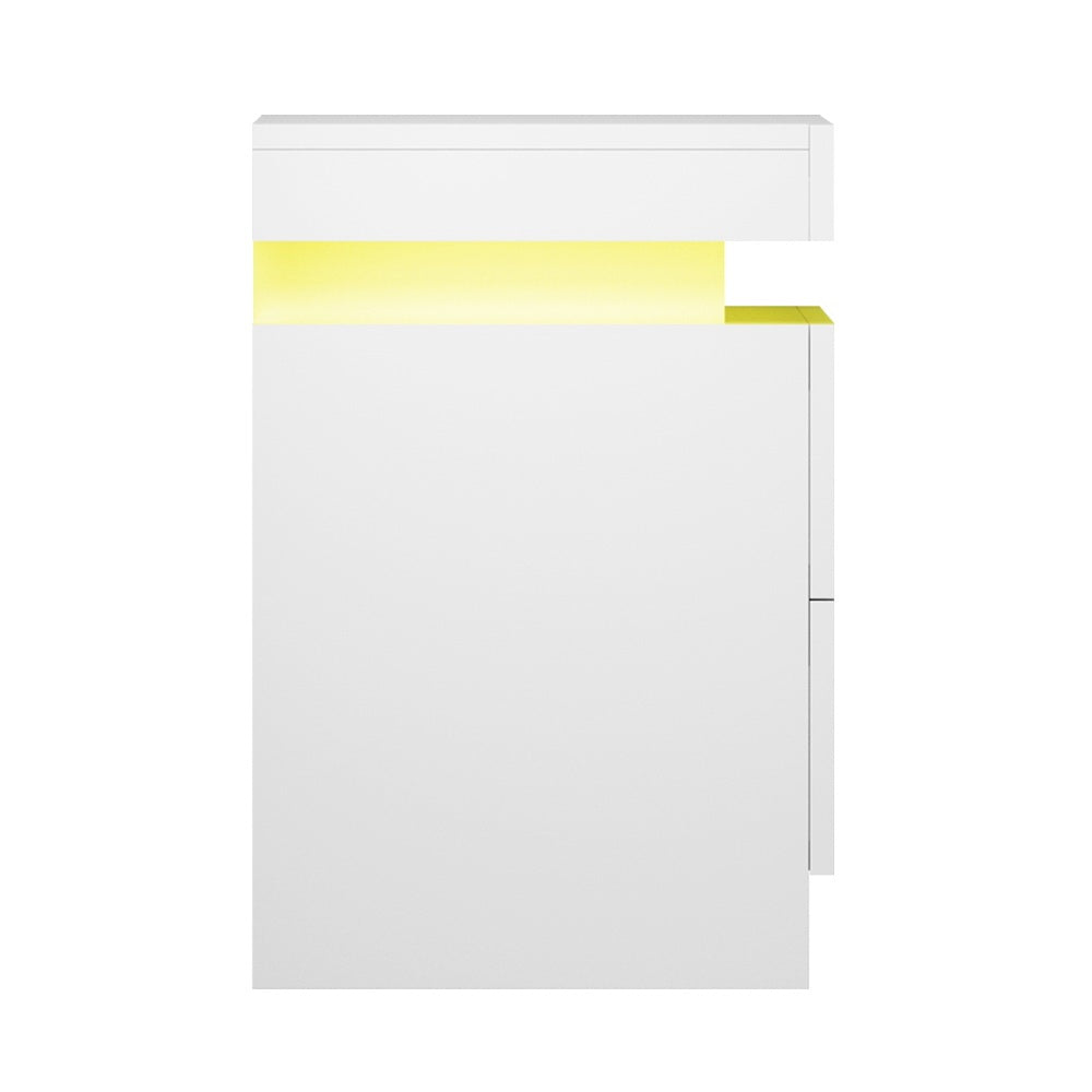 Artiss 2X Bedside Table LED 2 Drawers Lift-up Storage - COLEY White - Homecoze