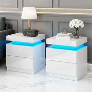Artiss 2X Bedside Table LED 2 Drawers Lift-up Storage - COLEY White - Homecoze