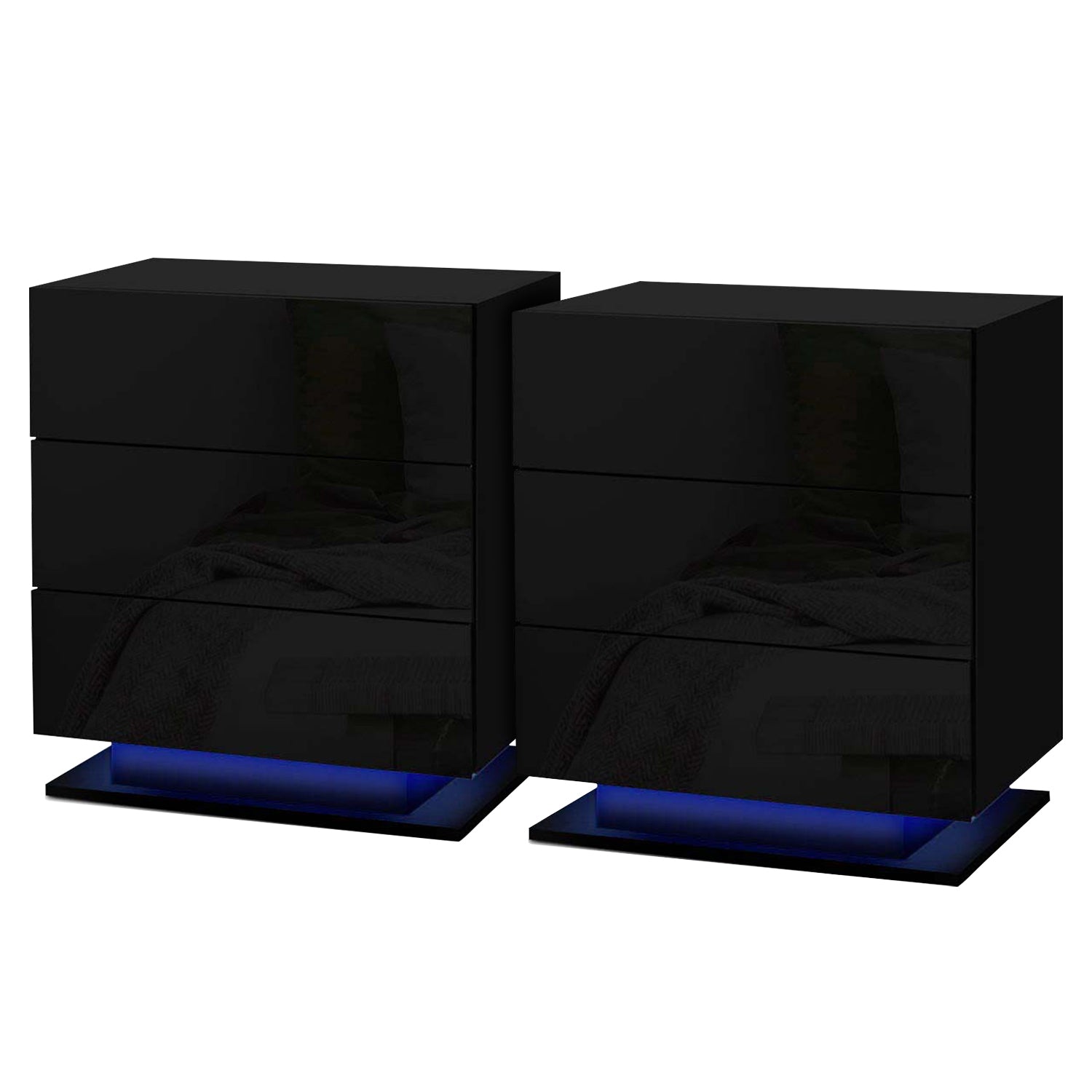 Artiss 2x Bedside Table LED 3 Drawers - MORI Black - Homecoze