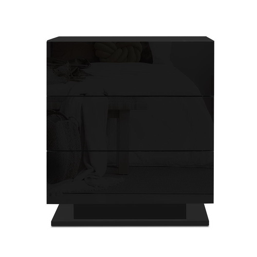 Artiss 2x Bedside Table LED 3 Drawers - MORI Black - Homecoze