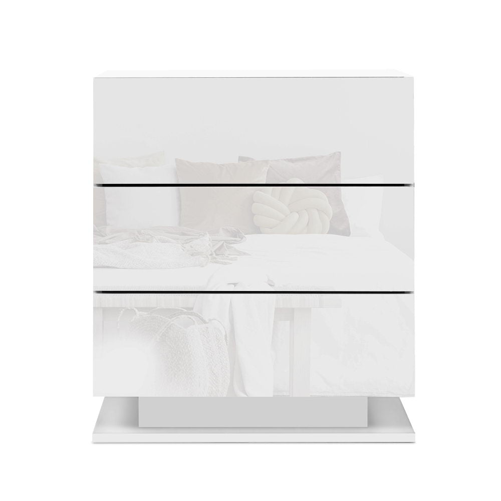 Bedside Tables Side Table RGB LED Lamp 3 Drawers Nightstand Gloss White - Homecoze