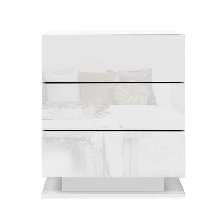 Bedside Tables Side Table RGB LED Lamp 3 Drawers Nightstand Gloss White - Homecoze