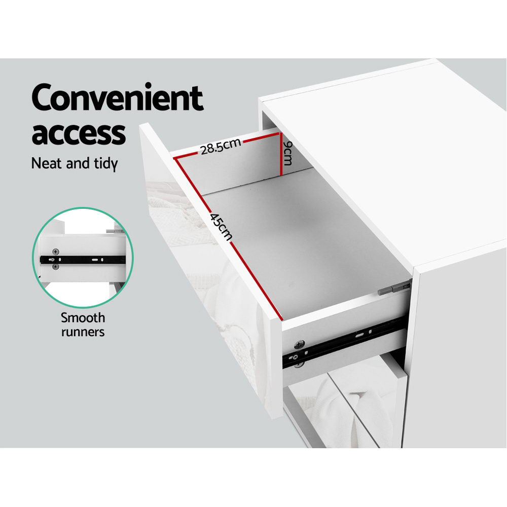 Bedside Tables Side Table RGB LED Lamp 3 Drawers Nightstand Gloss White - Homecoze