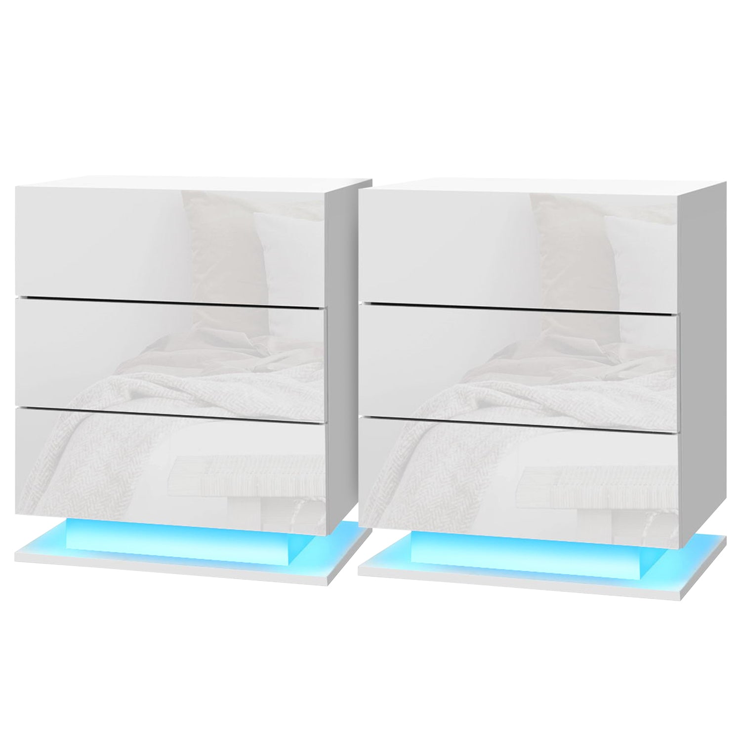 Artiss 2x Bedside Table LED 3 Drawers - MORI White - Homecoze