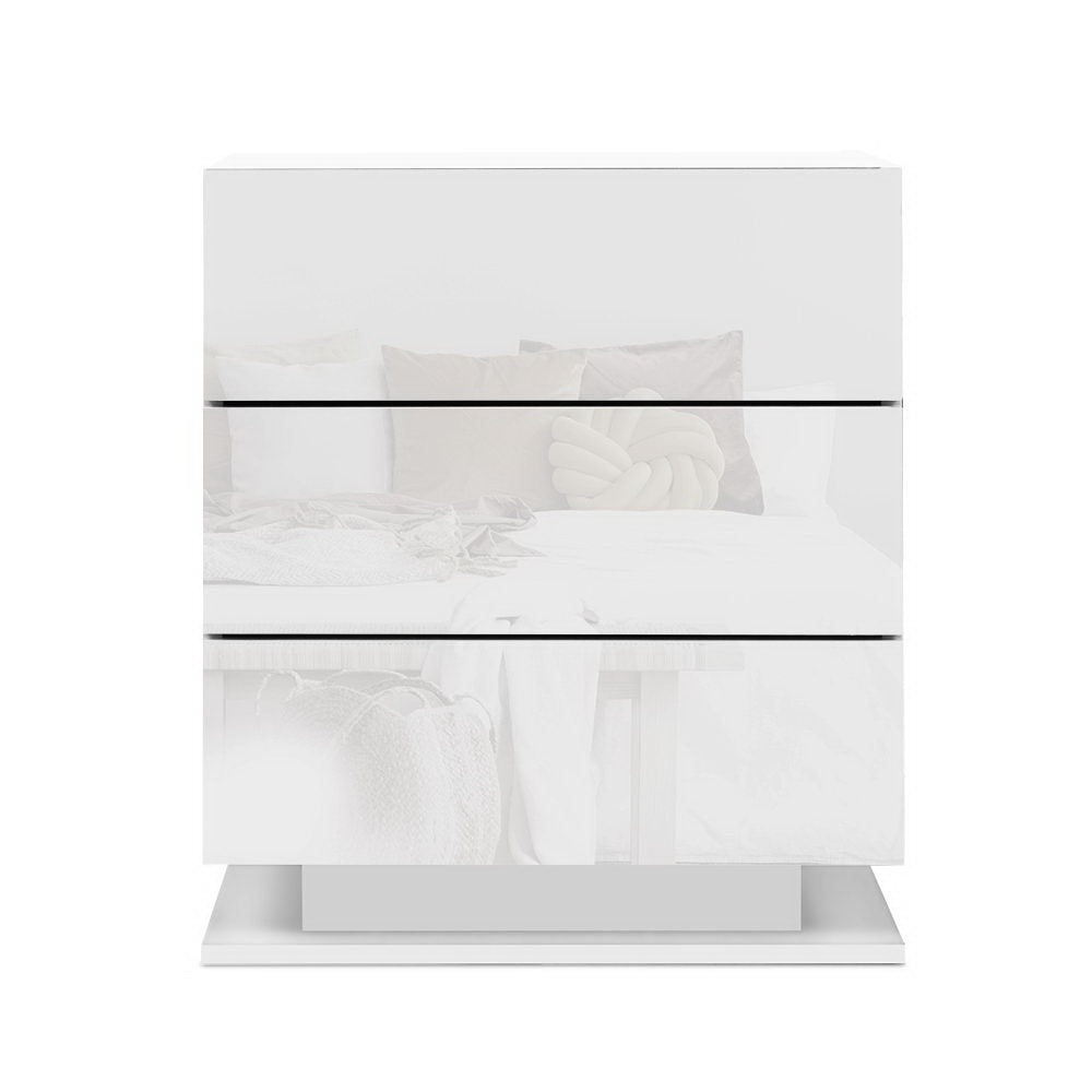 Artiss 2x Bedside Table LED 3 Drawers - MORI White - Homecoze