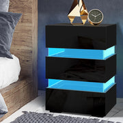 High Gloss 3 Drawer Bedside Table with RGB LED Light - Gloss Black - Homecoze