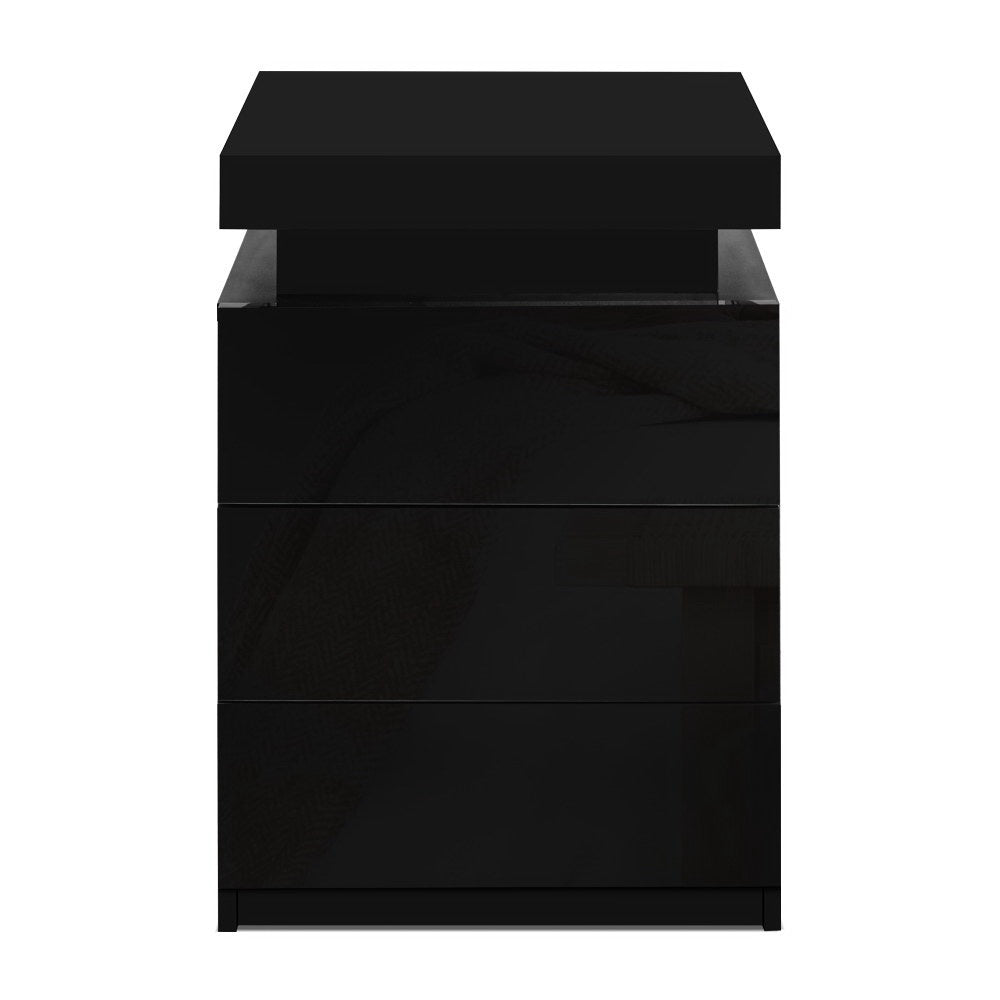 Artiss 2X Bedside Table LED 3 Drawers - COLEY Black - Homecoze