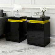 Artiss 2X Bedside Table LED 3 Drawers - COLEY Black - Homecoze