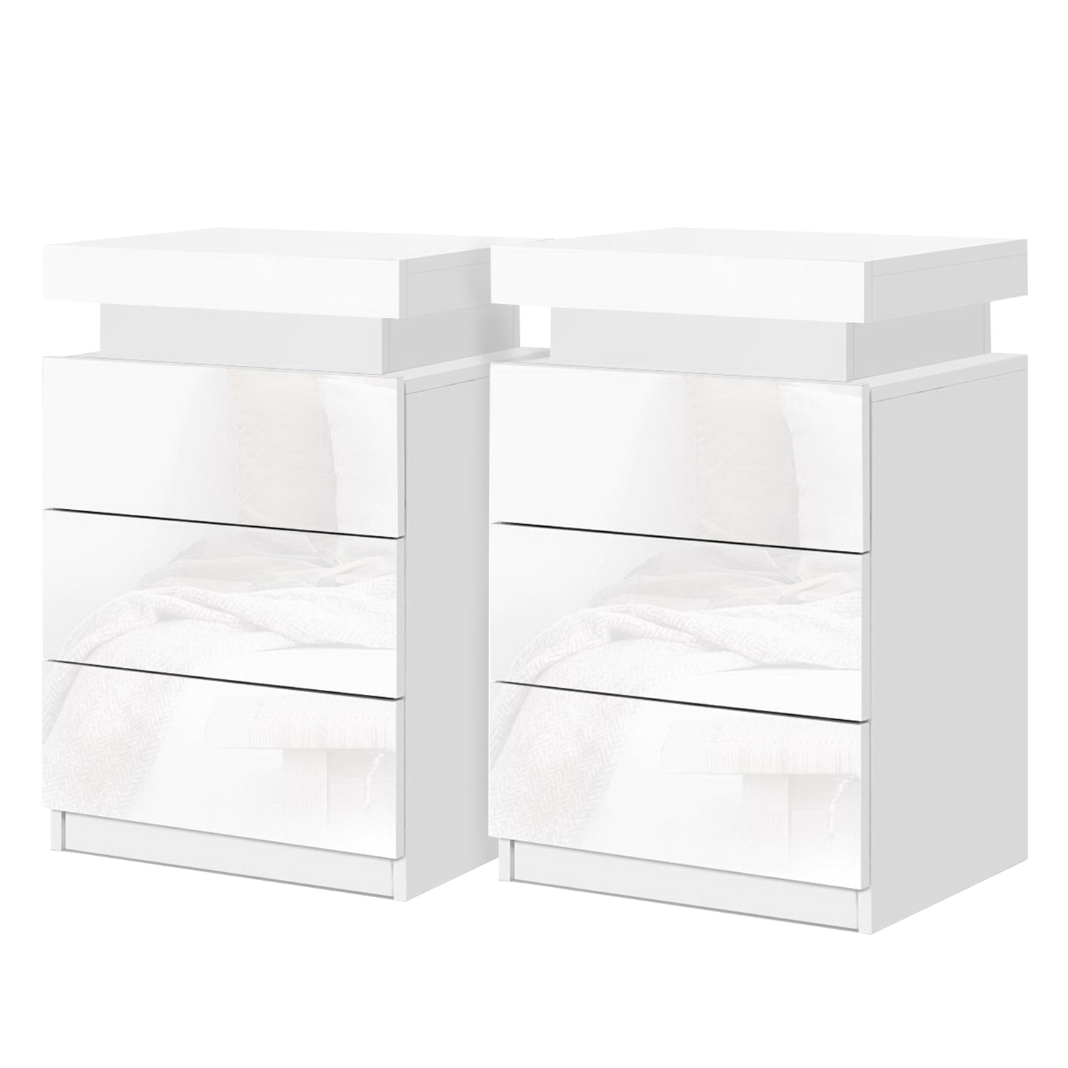 Artiss 2X Bedside Table LED 3 Drawers - COLEY White - Homecoze