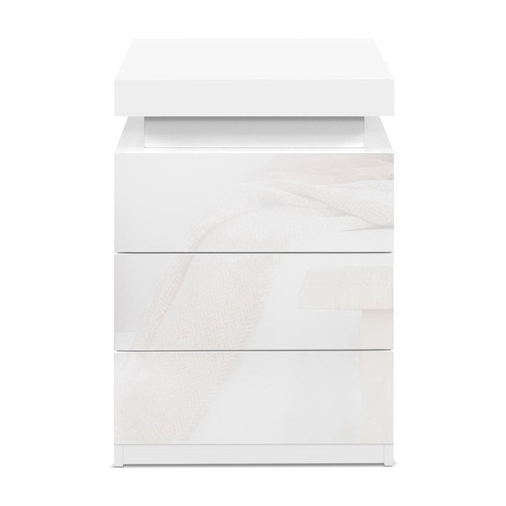 Artiss 2X Bedside Table LED 3 Drawers - COLEY White - Homecoze