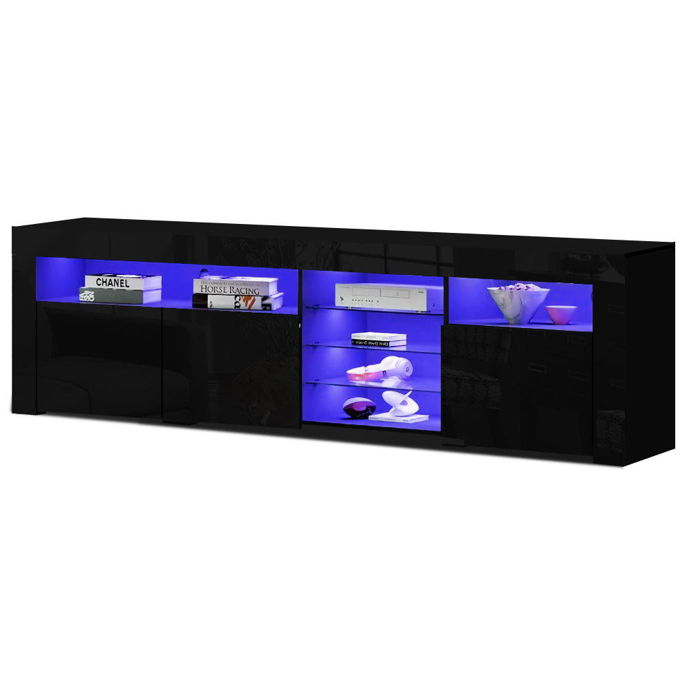RGB LED Gloss TV Cabinet Entertainment Unit  3 Doors 180cm - Black - Homecoze
