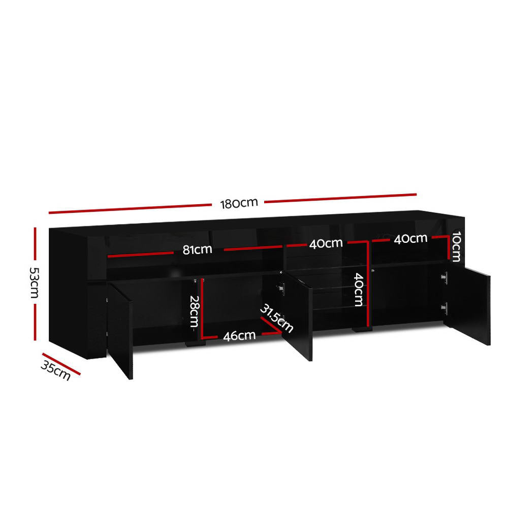 RGB LED Gloss TV Cabinet Entertainment Unit  3 Doors 180cm - Black - Homecoze