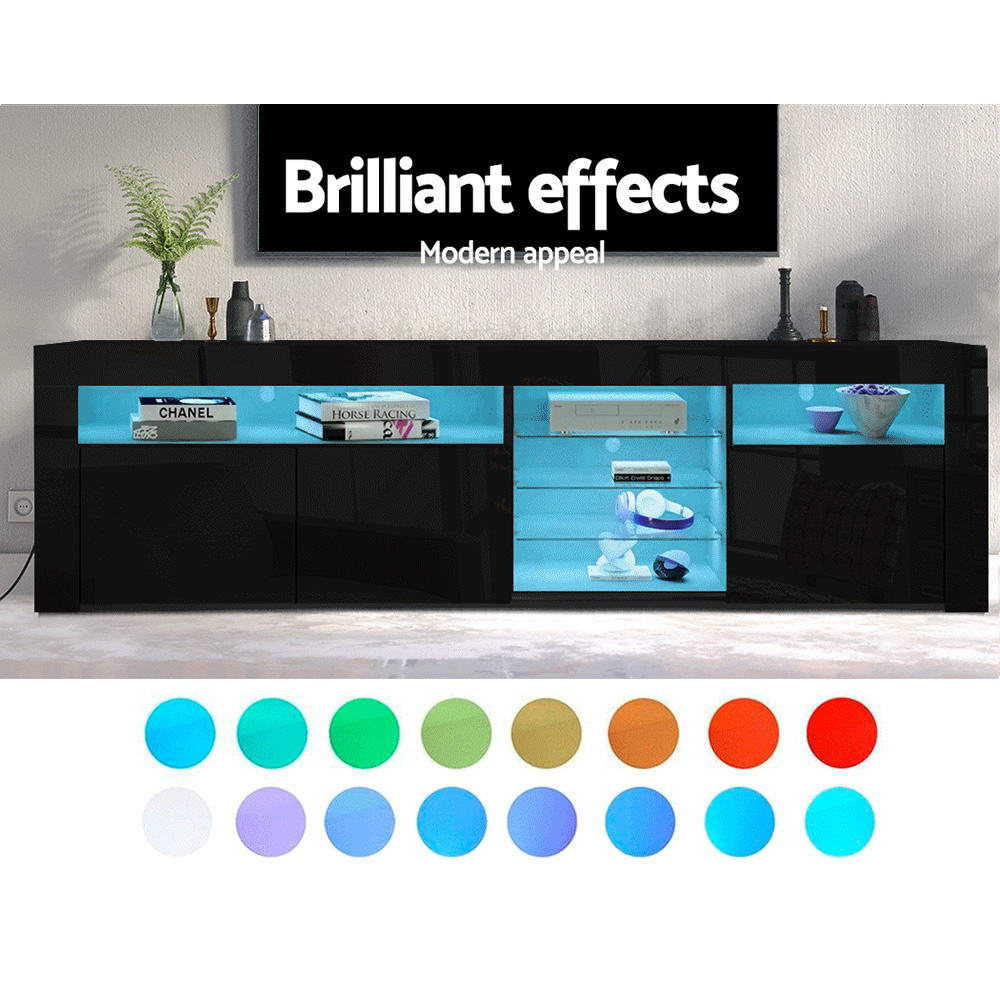RGB LED Gloss TV Cabinet Entertainment Unit  3 Doors 180cm - Black - Homecoze