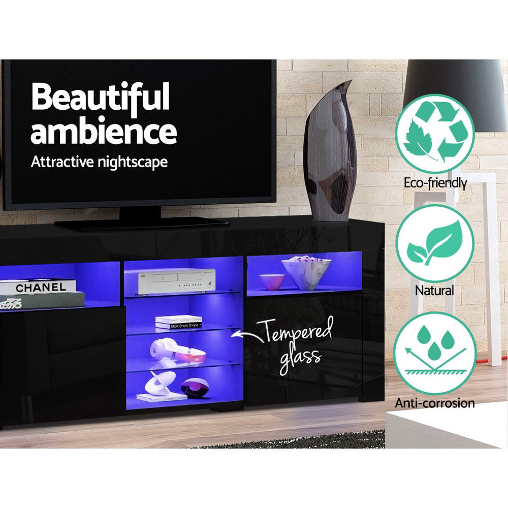 RGB LED Gloss TV Cabinet Entertainment Unit  3 Doors 180cm - Black - Homecoze