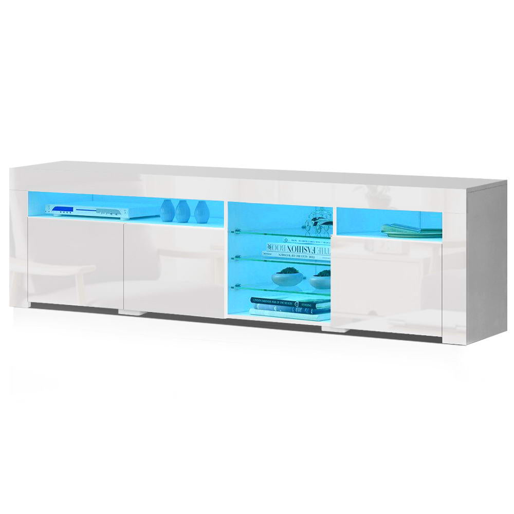 RGB LED Gloss TV Cabinet Entertainment Unit  3 Doors 180cm - White - Homecoze
