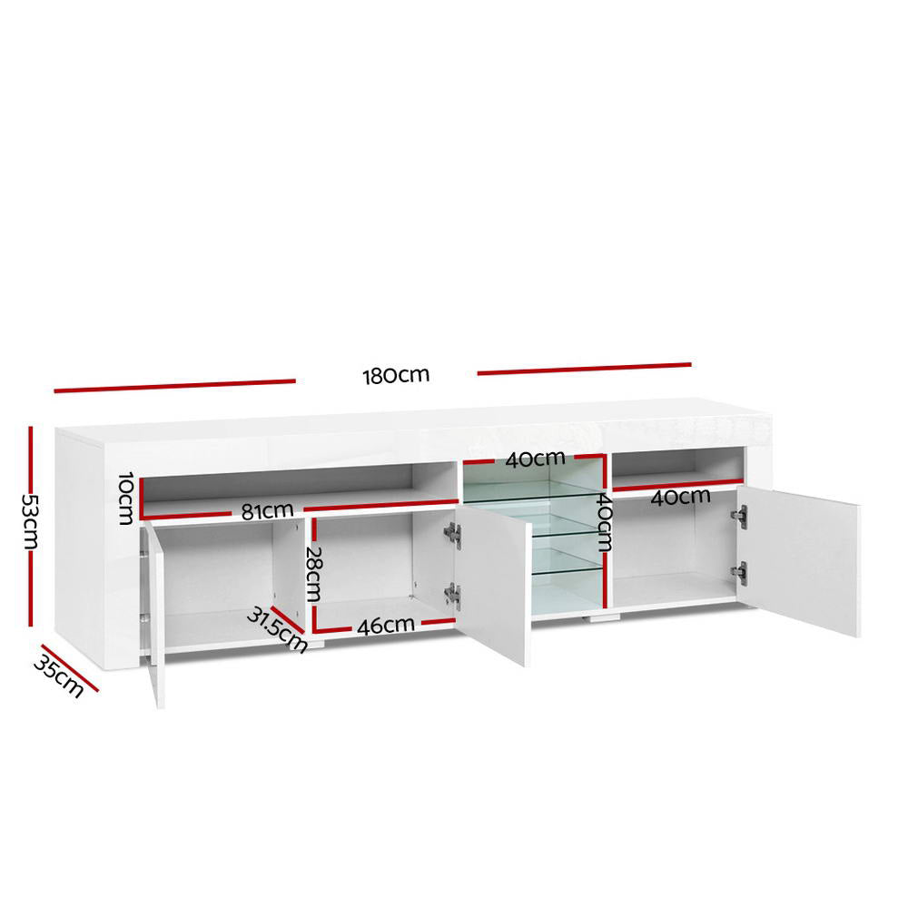 RGB LED Gloss TV Cabinet Entertainment Unit  3 Doors 180cm - White - Homecoze