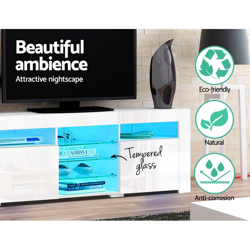 RGB LED Gloss TV Cabinet Entertainment Unit  3 Doors 180cm - White - Homecoze