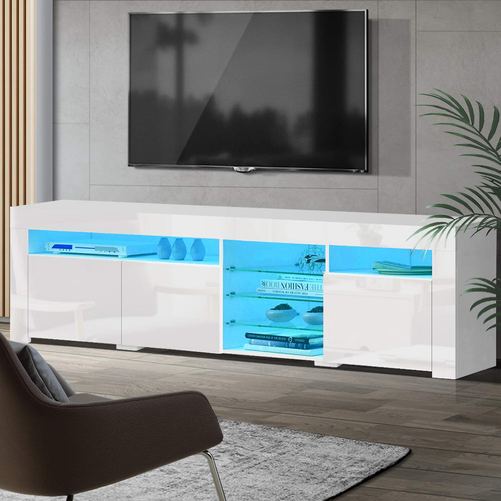 RGB LED Gloss TV Cabinet Entertainment Unit  3 Doors 180cm - White - Homecoze
