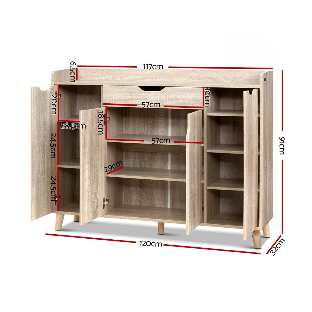 120cm Shoe Cabinet Storage Organiser Cupboard with Drawer - Wood - Homecoze