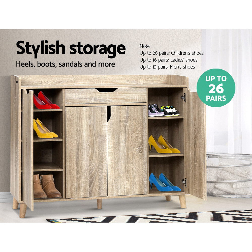 120cm Shoe Cabinet Storage Organiser Cupboard with Drawer - Wood - Homecoze