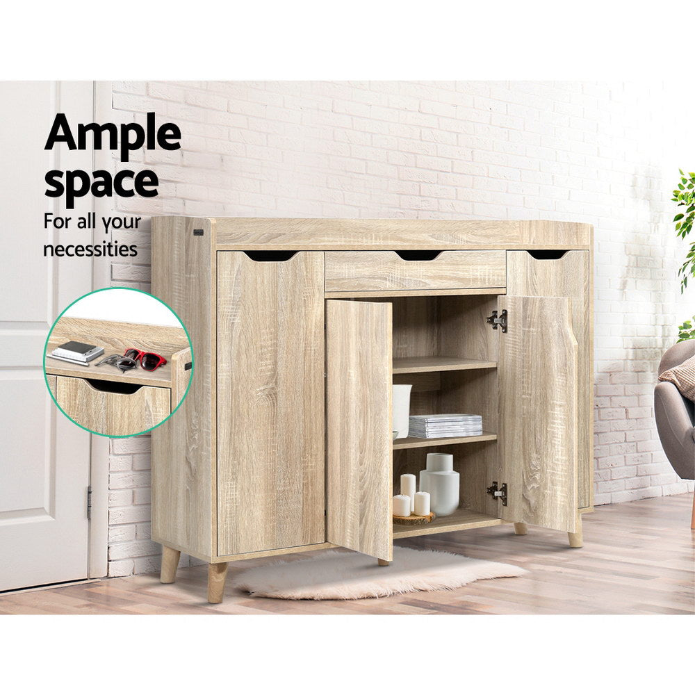 120cm Shoe Cabinet Storage Organiser Cupboard with Drawer - Wood - Homecoze