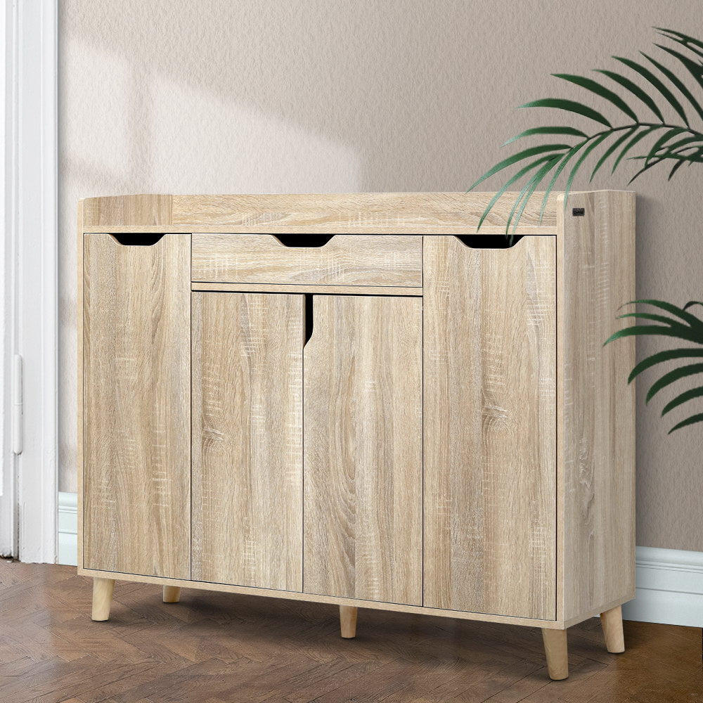 120cm Shoe Cabinet Storage Organiser Cupboard with Drawer - Wood - Homecoze