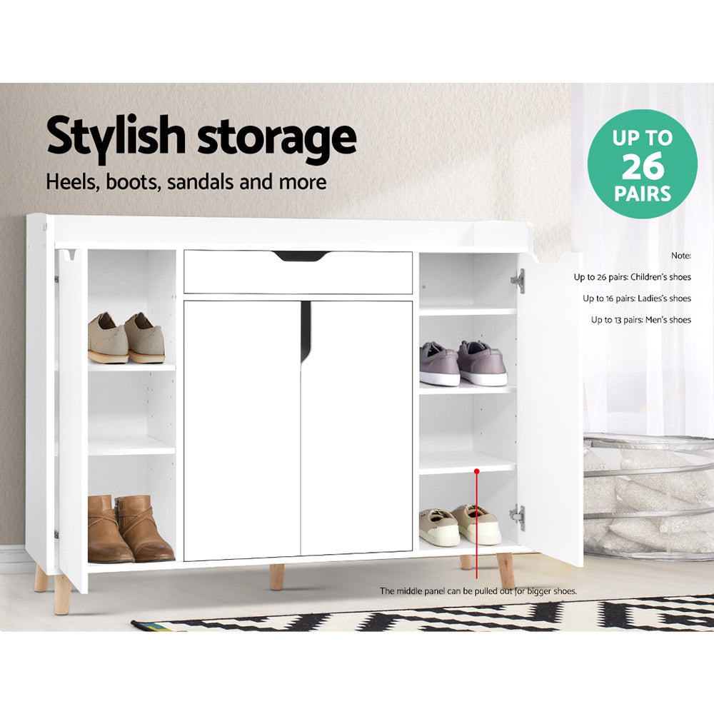 Large Shoe Storage Cabinet Sideboard with Drawer 120cm - White - Homecoze