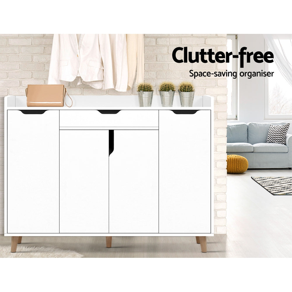 Large Shoe Storage Cabinet Sideboard with Drawer 120cm - White - Homecoze