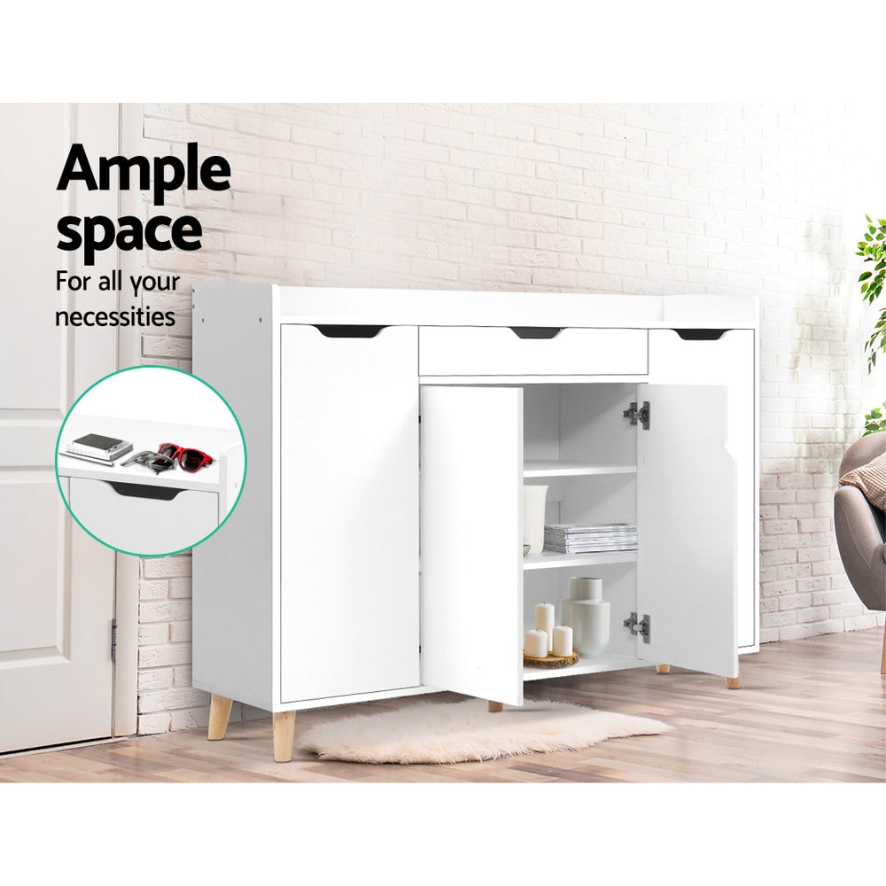 Large Shoe Storage Cabinet Sideboard with Drawer 120cm - White - Homecoze