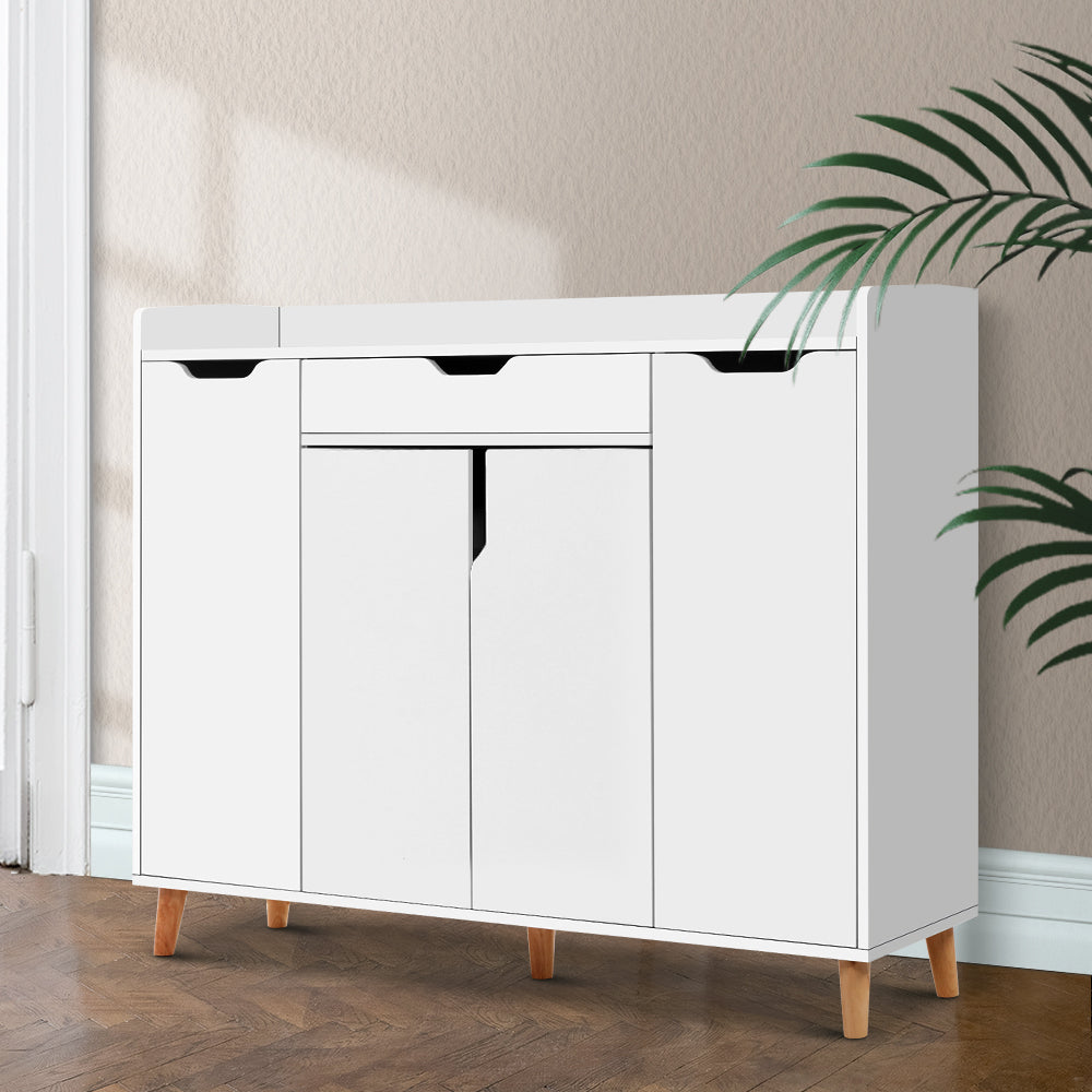 Large Shoe Storage Cabinet Sideboard with Drawer 120cm - White - Homecoze