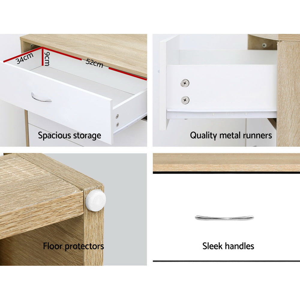 4 Drawer Chest of Drawers Tallboy Bedroom Storage Cabinet - White & Wood - Homecoze