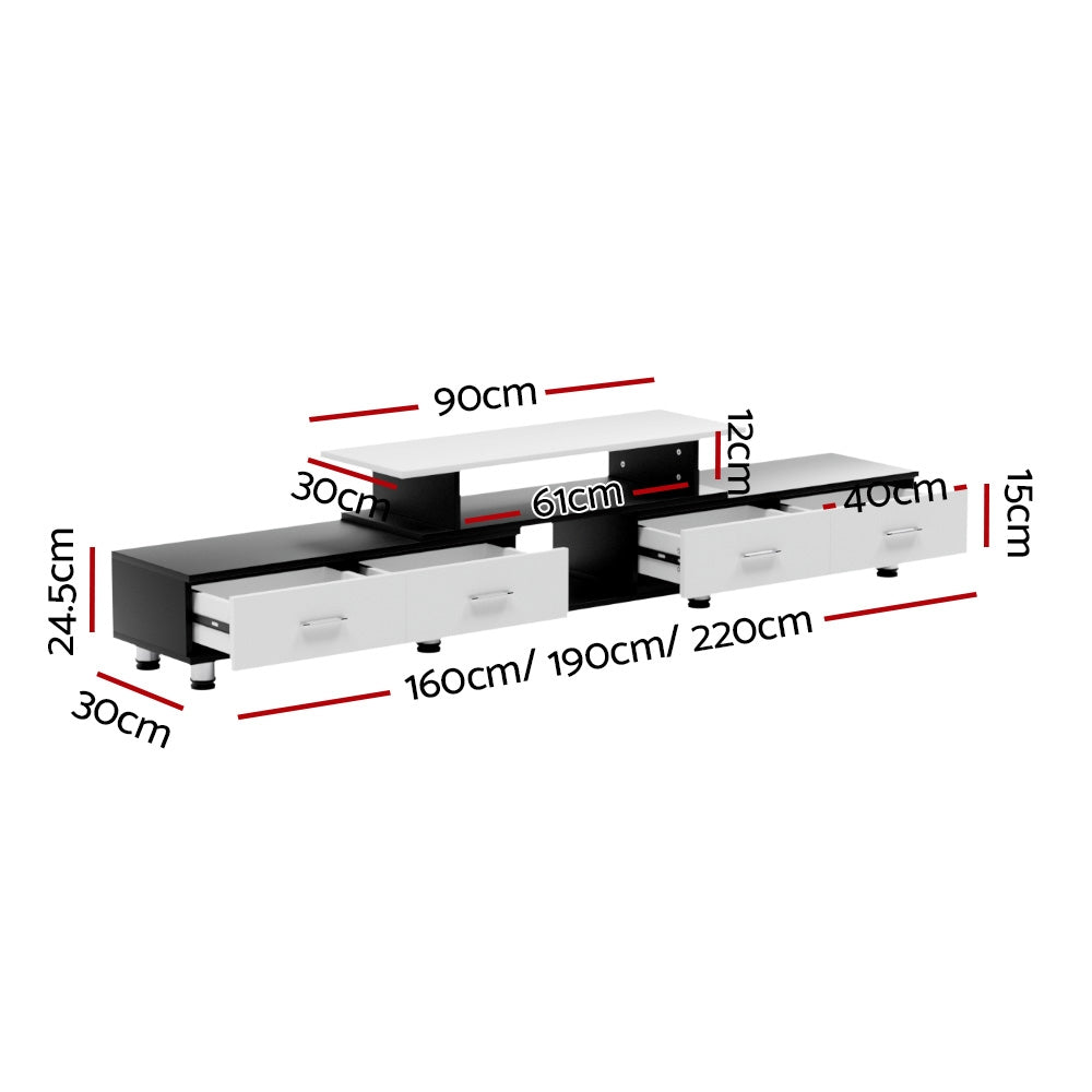 TV Cabinet Entertainment Unit Extendable (160cm to 220cm) - Black & White - Homecoze