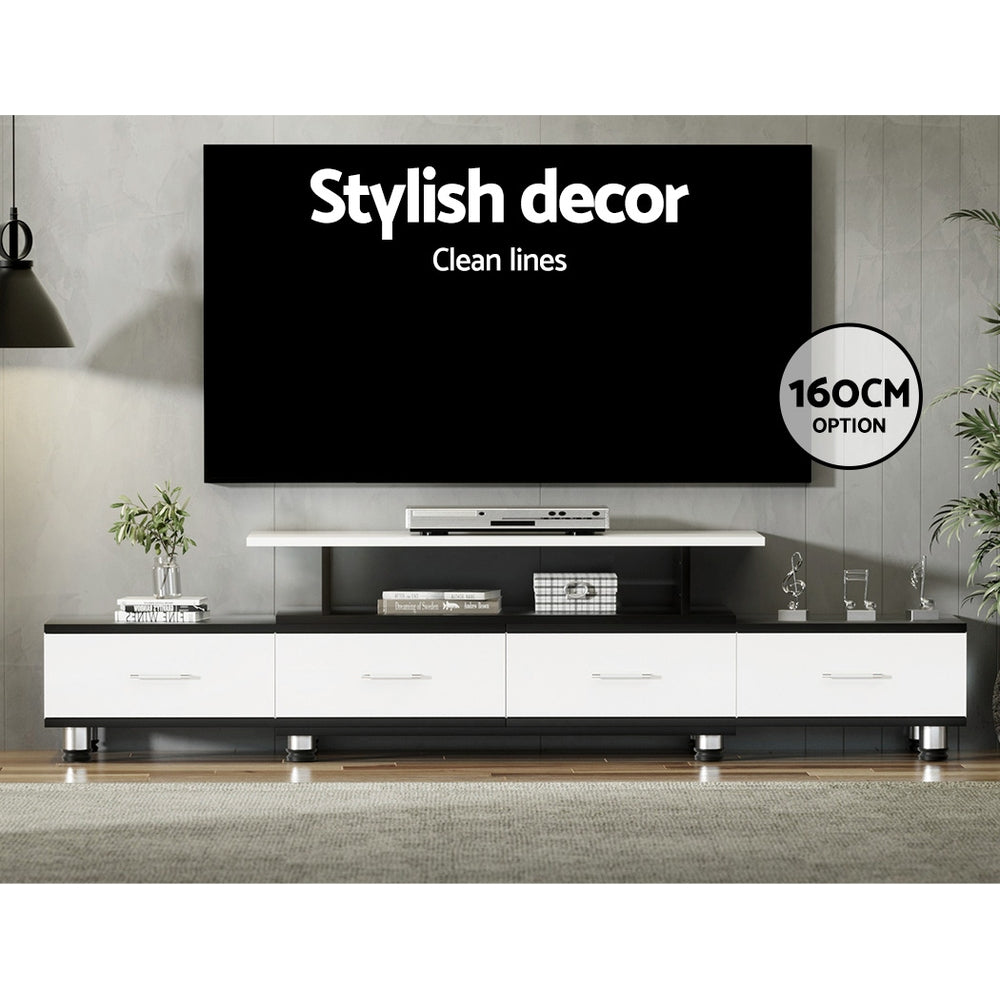 TV Cabinet Entertainment Unit Extendable (160cm to 220cm) - Black & White - Homecoze