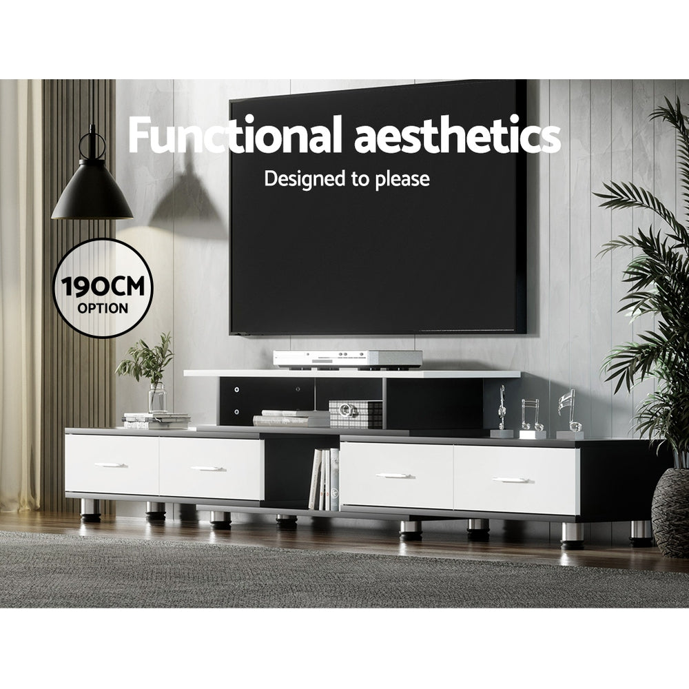 TV Cabinet Entertainment Unit Extendable (160cm to 220cm) - Black & White - Homecoze