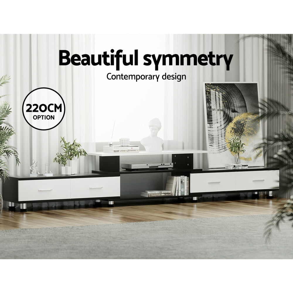 TV Cabinet Entertainment Unit Extendable (160cm to 220cm) - Black & White - Homecoze