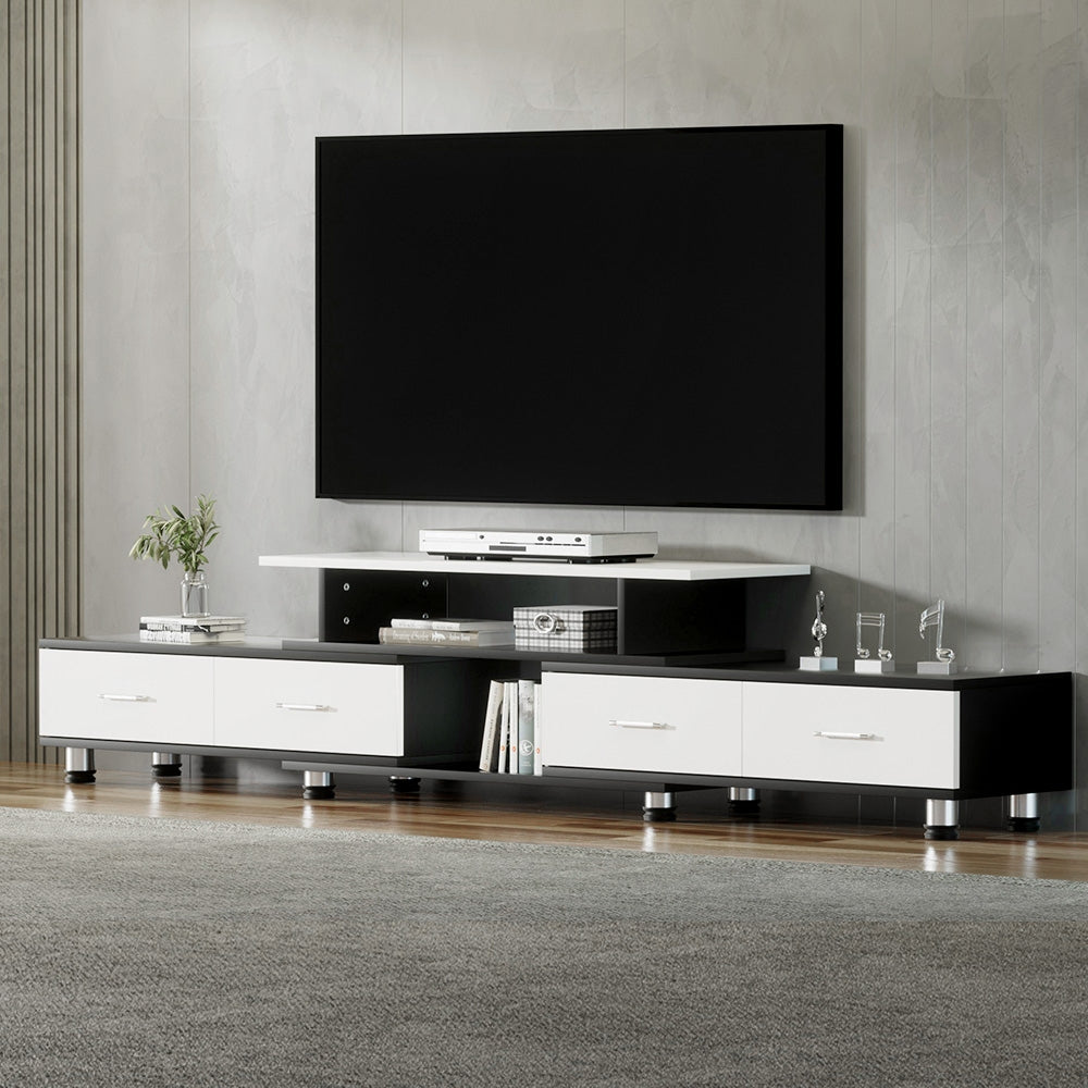 TV Cabinet Entertainment Unit Extendable (160cm to 220cm) - Black & White - Homecoze