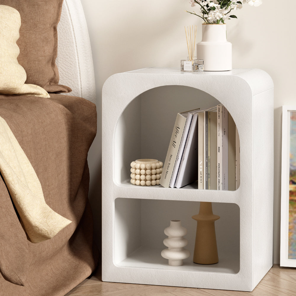 Contemporary Arched Design Bed Side Table Nightstand - White - Homecoze