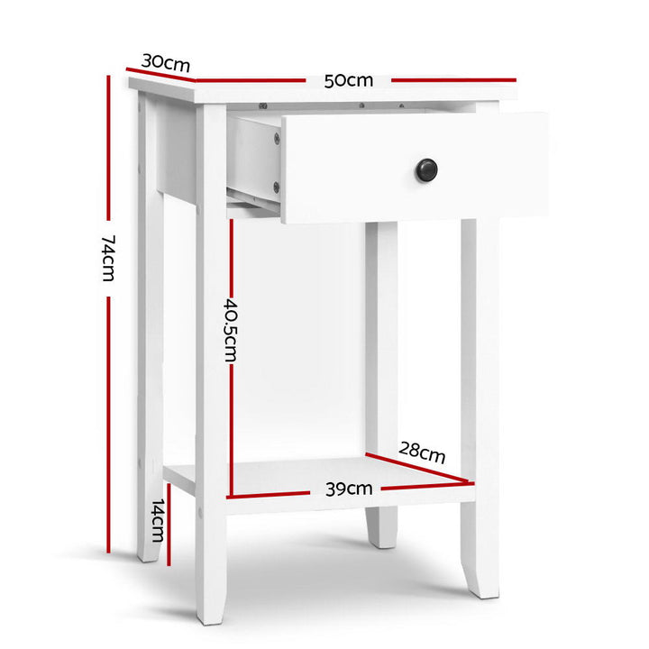 Classic Single Drawer Bedside Table - White - Homecoze