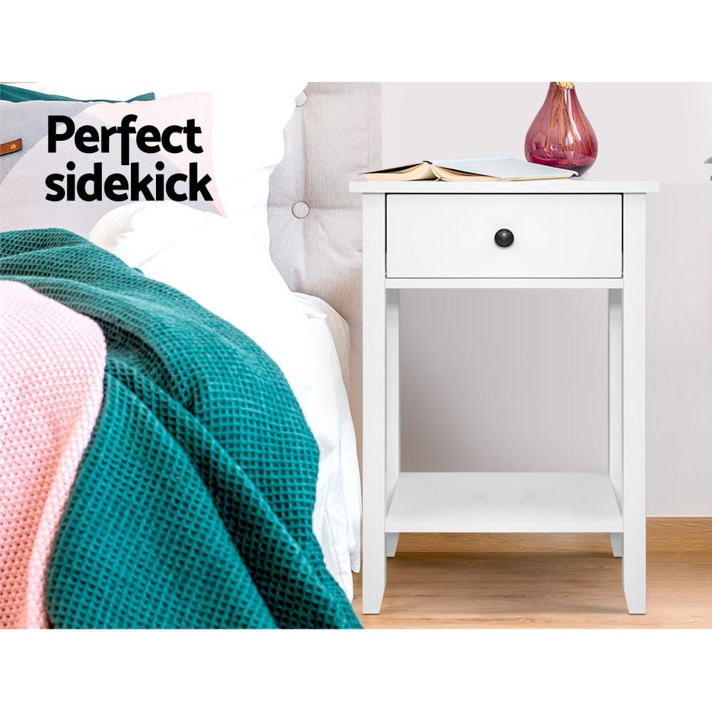 Classic Single Drawer Bedside Table - White - Homecoze