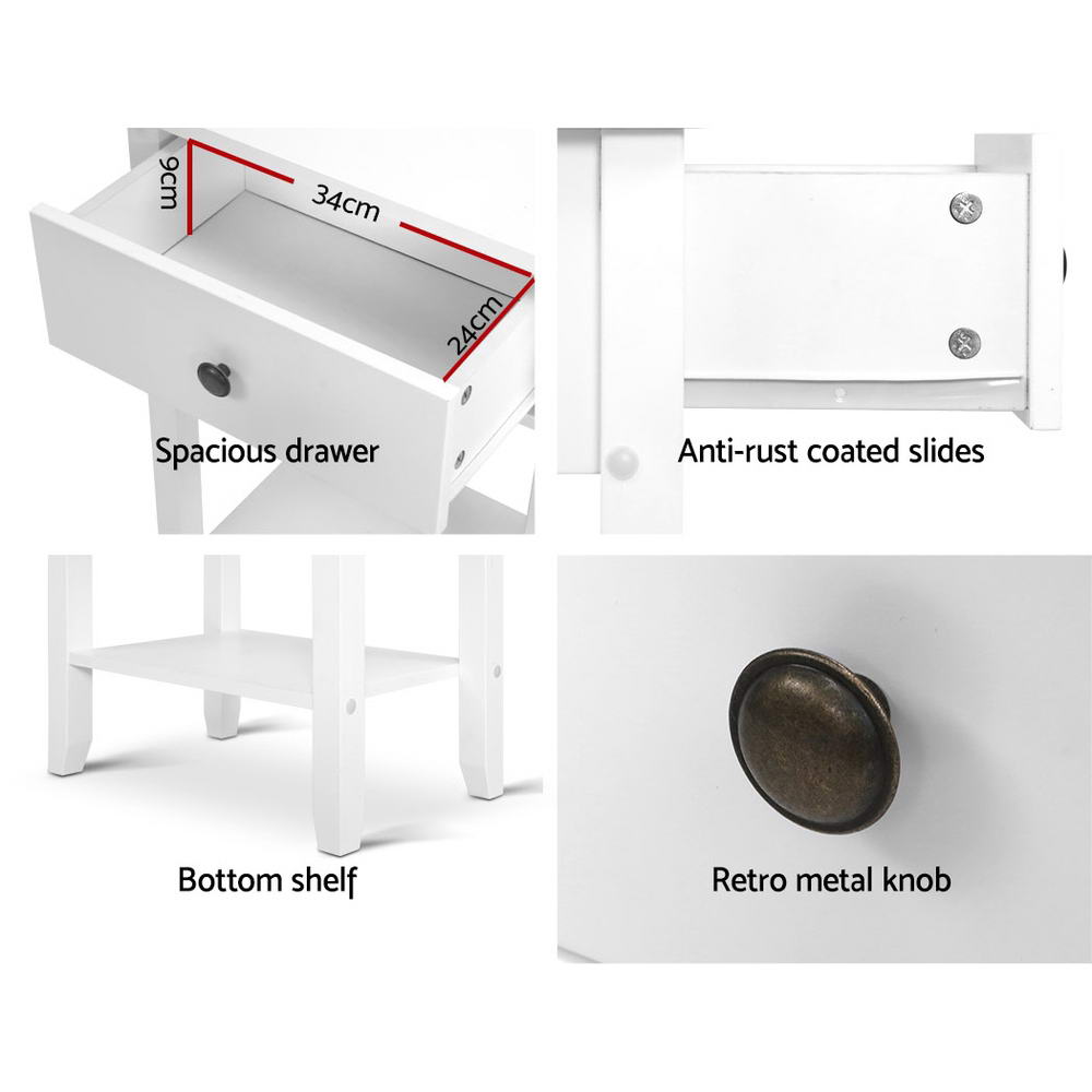 Classic Single Drawer Bedside Table - White - Homecoze