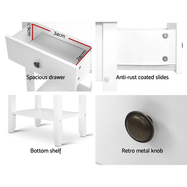 Classic Single Drawer Bedside Table - White - Homecoze