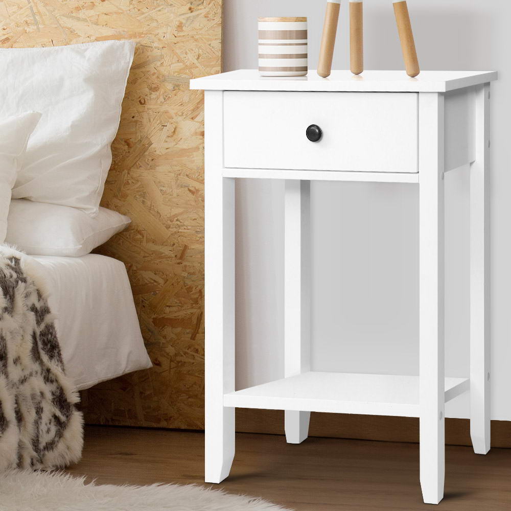 Classic Single Drawer Bedside Table - White - Homecoze