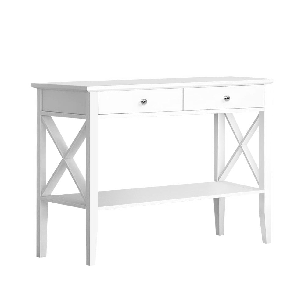 Console Table Hall Side Entry 2 Drawers Display White Desk Furniture - Homecoze