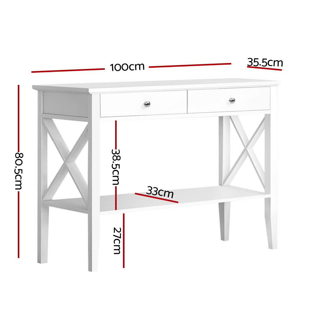 Console Table Hall Side Entry 2 Drawers Display White Desk Furniture - Homecoze