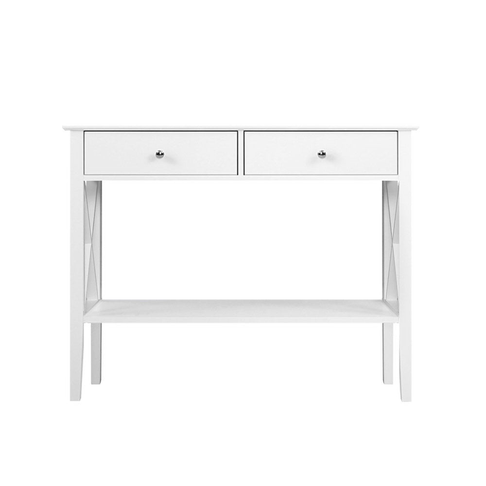 Console Table Hall Side Entry 2 Drawers Display White Desk Furniture - Homecoze